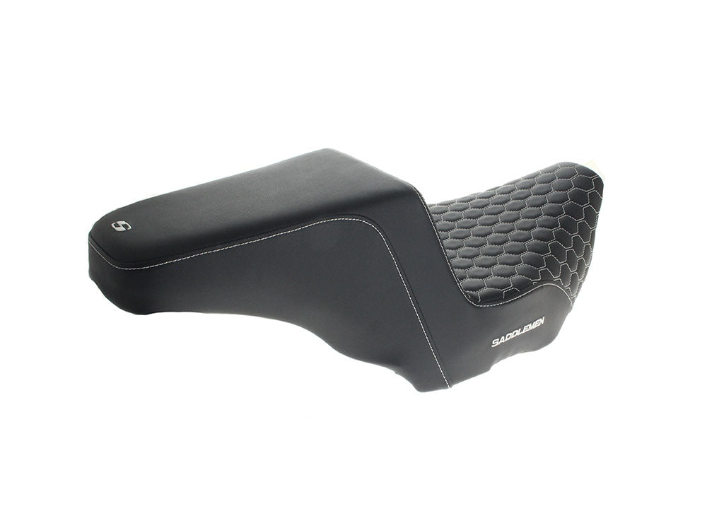 Step-Up HC Dual Seat with White Honeycomb Stitch. Fits CVO Touring 2023up, Street Glide & Road Glide 2024up, Touring 2025up