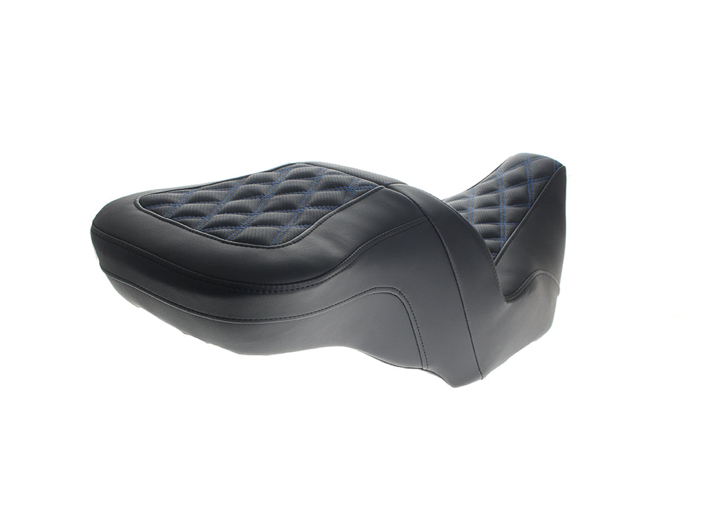Roadsofa LS Dual Seat with Blue Double Diamond Lattice Stitch. Fits CVO Touring 2023up, Street Glide & Road Glide 2024up, Touring 2025up