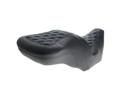 Roadsofa LS Dual Seat with Blue Double Diamond Lattice Stitch. Fits CVO Touring 2023up, Street Glide & Road Glide 2024up, Touring 2025up