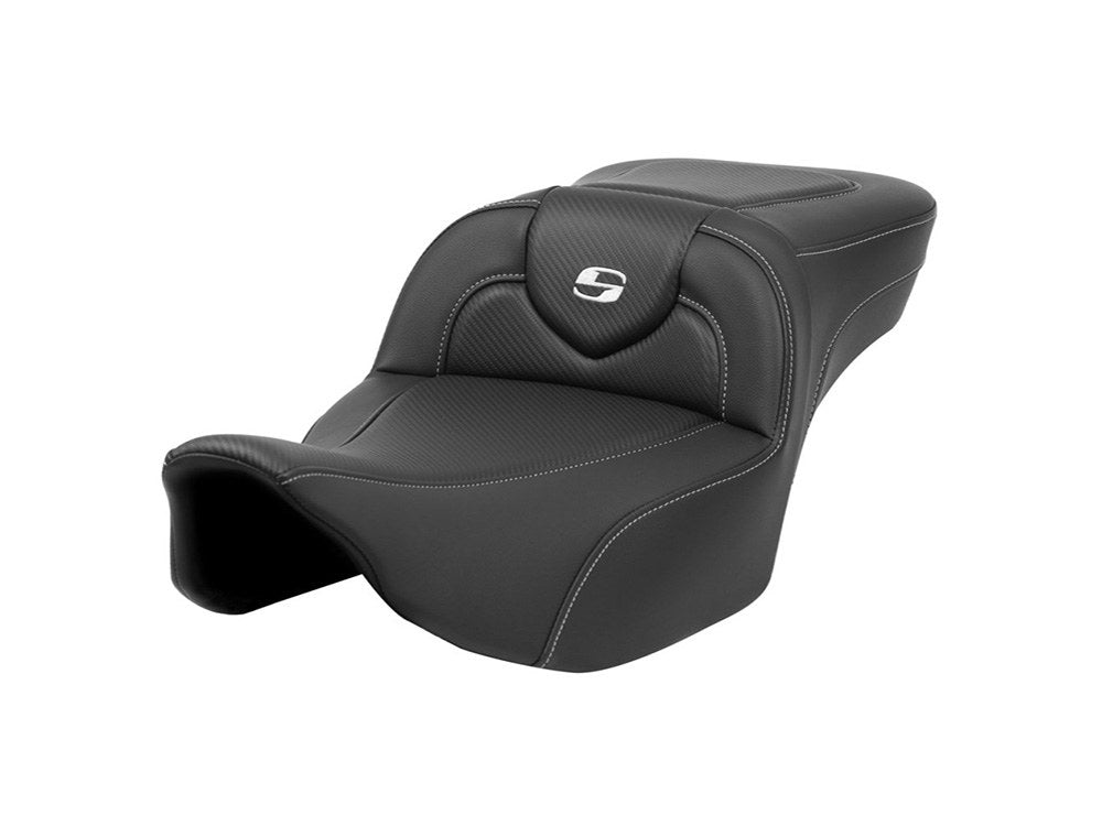 Extended Roadsofa CF Dual Seat with Carbon Fiber Weave. Fits CVO Touring 2023up, Street Glide & Road Glide 2024up, Touring 2025up