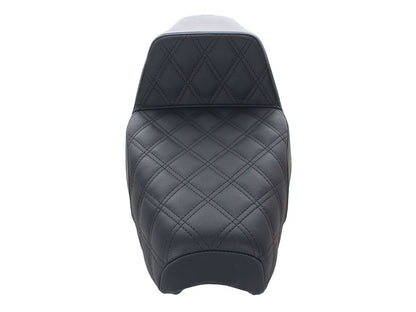 Step-Up LS Dual Seat with Black Double Diamond Lattice Stitch. Fits Sportster 1982-2003.