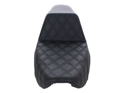 Step-Up LS Dual Seat with Black Double Diamond Lattice Stitch. Fits Dyna 1996-2003.