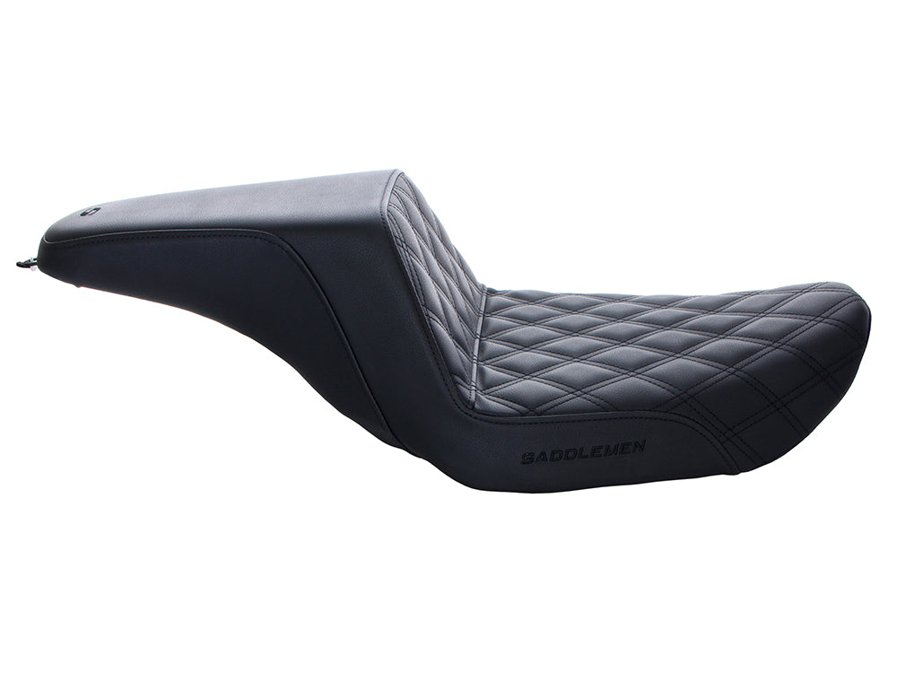 Step-Up LS Dual Seat with Black Double Diamond Lattice Stitch. Fits Dyna 1996-2003.