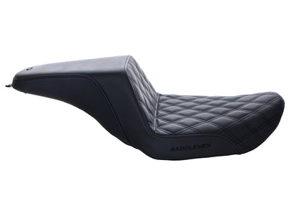 Step-Up LS Dual Seat with Black Double Diamond Lattice Stitch. Fits Dyna 1996-2003.