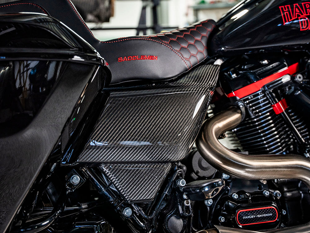 Carbon Side Covers - Gloss Finish. Fits CVO Touring 2023up, Street Glide & Road Glide 2024up, Touring 2025up