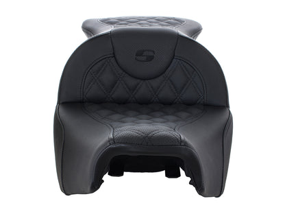 RoadSofa LS Dual Seat with Black Double Diamond Lattice Stitch. Fits Indian Touring 2014up.