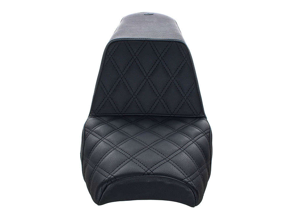 Step-Up LS Dual Seat with Black Double Diamond Lattice Stitch. Fits Scout Bobber 2018-2024