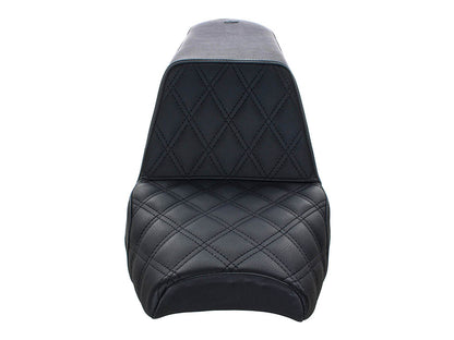 Step-Up LS Dual Seat with Black Double Diamond Lattice Stitch. Fits Scout Bobber 2018-2024