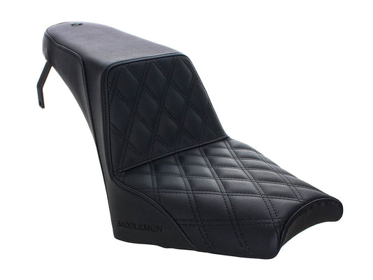 Step-Up LS Dual Seat with Black Double Diamond Lattice Stitch. Fits Scout Bobber 2018-2024
