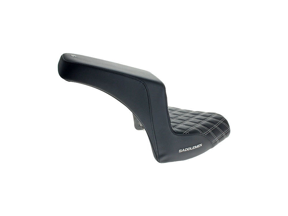 Step-Up LS Dual Seat with White Double Diamond Lattice Stitch. Fits Indian Cruiser 2022up