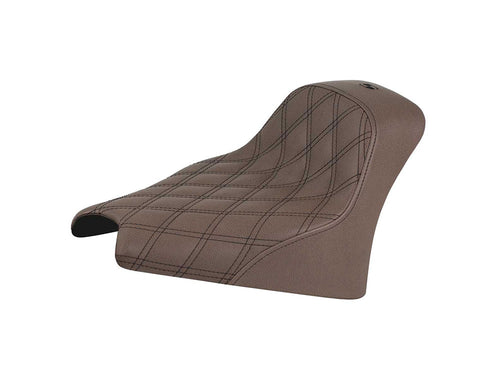 Brown Renegade LS Solo Seat with Black Double Diamond Lattice Stitch. Fits Scout 2025up