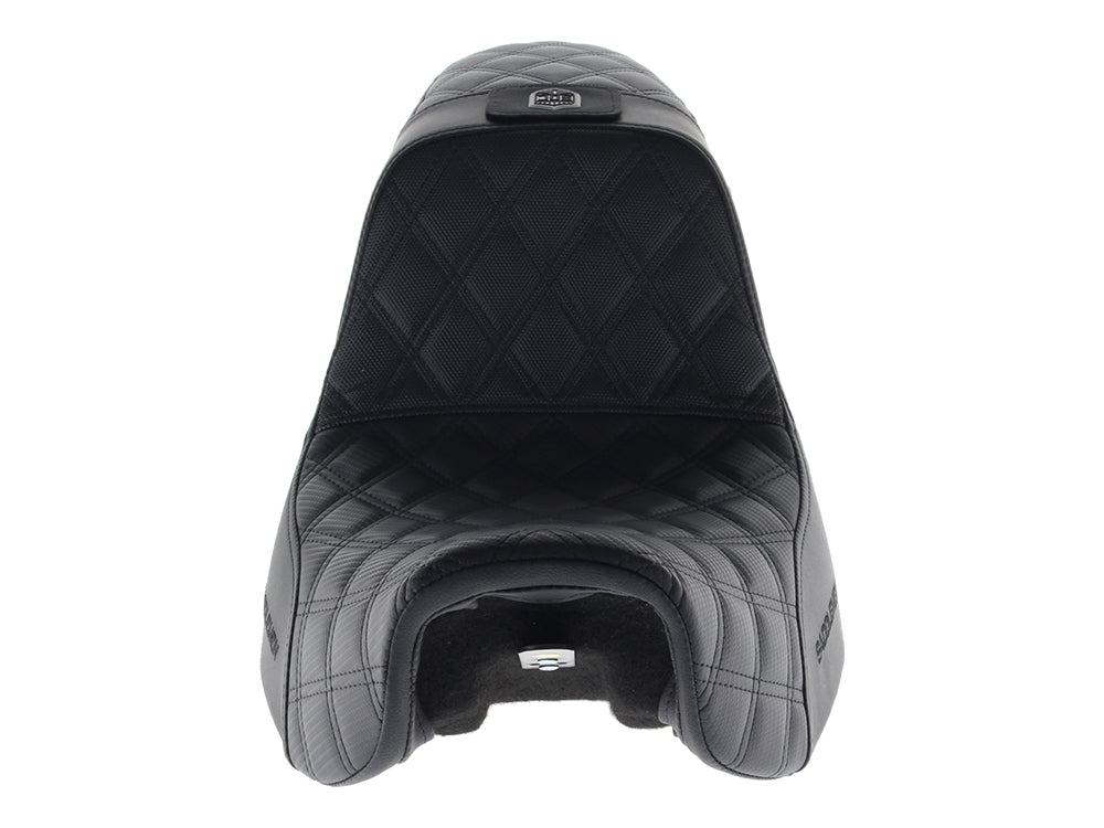 Pro Series San Diego Customs Performance Gripper Dual Seat with Backrest & Black Stitch. Fits Dyna 2006-2017