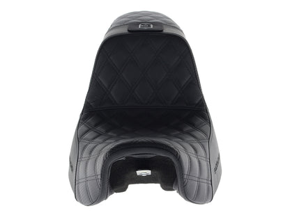 Pro Series San Diego Customs Performance Gripper Dual Seat with Backrest & Black Stitch. Fits Dyna 2006-2017