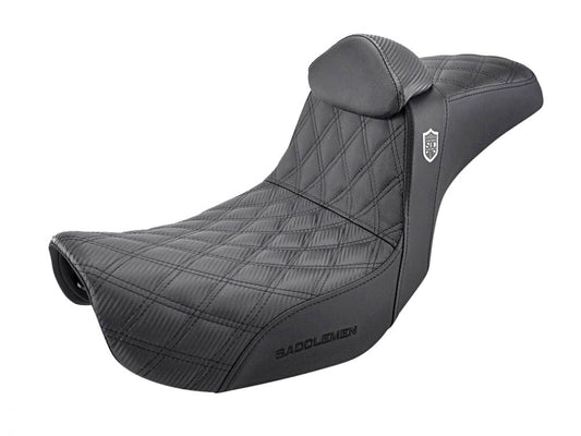 Pro Series San Diego Customs Performance Gripper Dual Seat with Backrest & Black Stitch. Fits Dyna 2006-2017