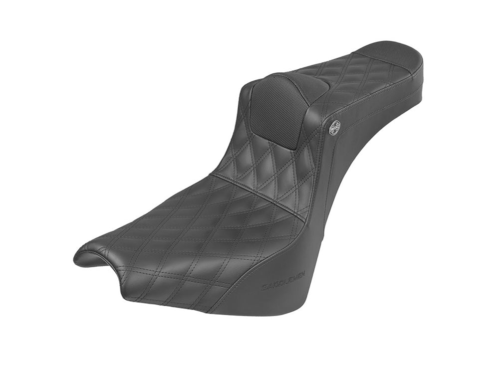 Pro Series San Diego Customs V2 Dual Seat with Black Double Diamond Lattice Stitch. Fits Softail Street Bob 2018up & Standard 2020up.