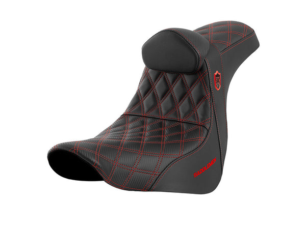 Pro Series San Diego Customs Performance Gripper Dual Seat with Backrest & Red Stitch. Fits Softail Street Bob 2018up & Standard 2020up