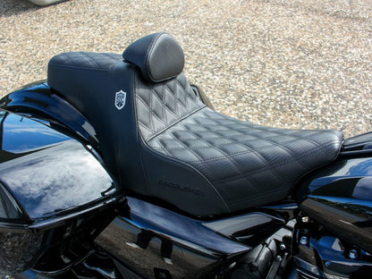 Step-Up San Diego Customs Pro Series Gripper Dual Seat With Backrest & Black Stitch. Fits CVO Touring 2023up, Street Glide & Road Glide 2024up, Touring 2025up