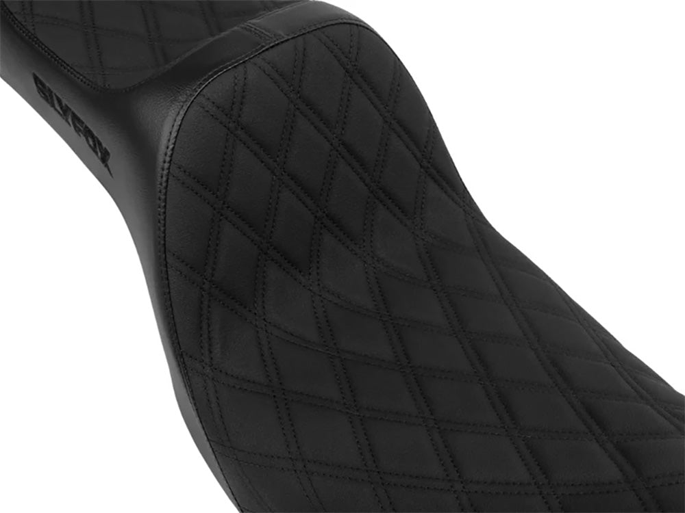 Highnoon Dual Seat with Black Double Diamond Stitch. Fits Dyna 2006-2017