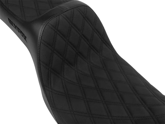 Highnoon Dual Seat with Black Double Diamond Stitch. Fits Dyna 2006-2017