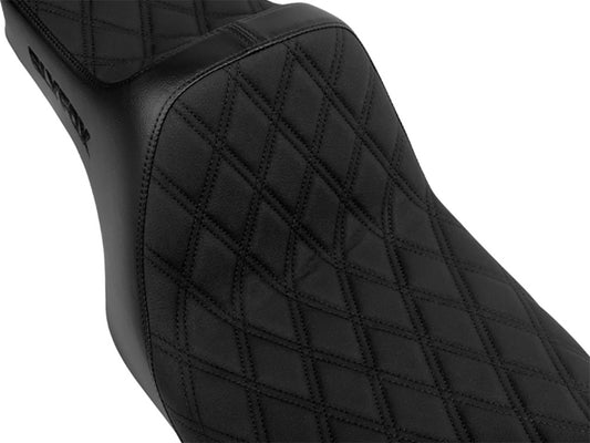Highnoon Dual Seat with Black Double Diamond Stitch. Fits Dyna 1996-2003