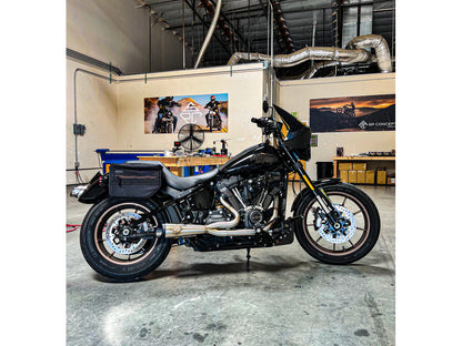 2-into-1 Cutback Exhaust - Stainless Steel with Black End Cap. Fits Softail 2018up Non-240 Rear Tyre Models.