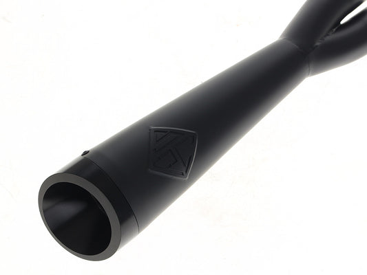 2-into-1 Cutback Exhaust - Black with Black End Cap. Fits Softail 2018up Non-240 Rear Tyre Models.