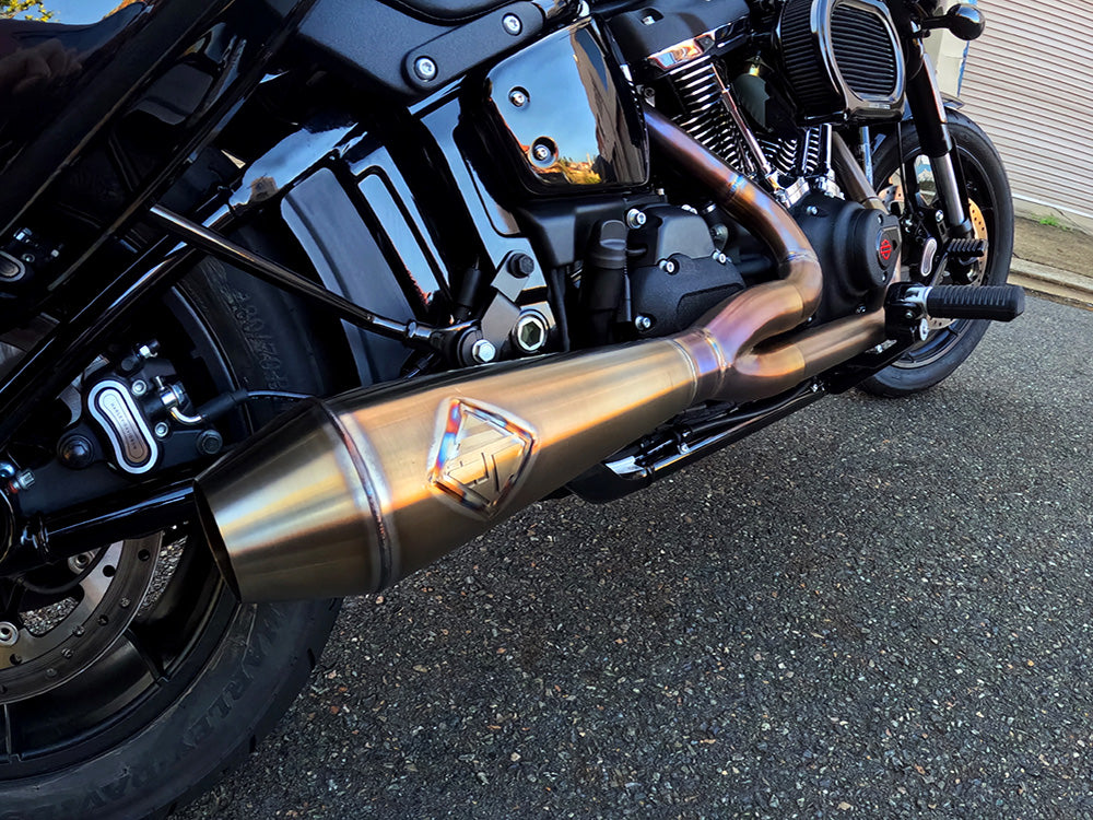 2-into-1 4.5in. Big Bore Exhaust - Stainless Steel. Fits Softail 2018up Non-240 Rear Tyre Models.