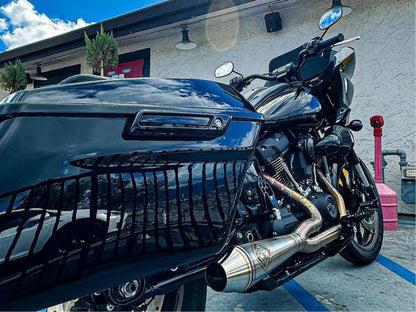 2-into-1 4.5in. Works Edition Big Bore Exhaust - Stainless Steel. Fits Softail 2018up Non-240 Rear Tyre Models.