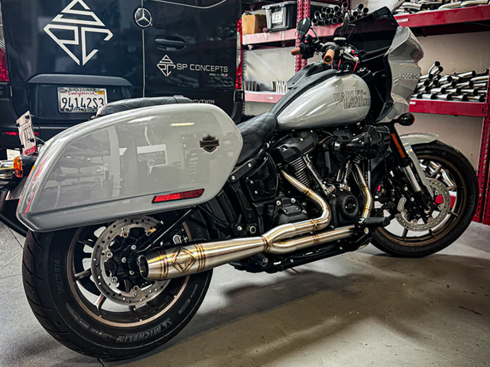 2-into-1 Elsinore Mid Length Exhaust - Stainless Steel. Fits Softail 2018up Non-240 Rear Tyre Models
