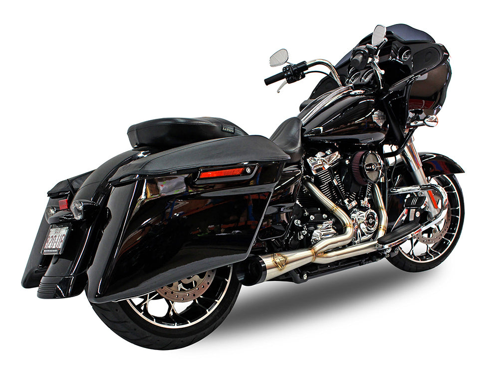2-into-1 Cutback Exhaust - Stainless Steel with Black End Cap. Fits Touring 2017up.