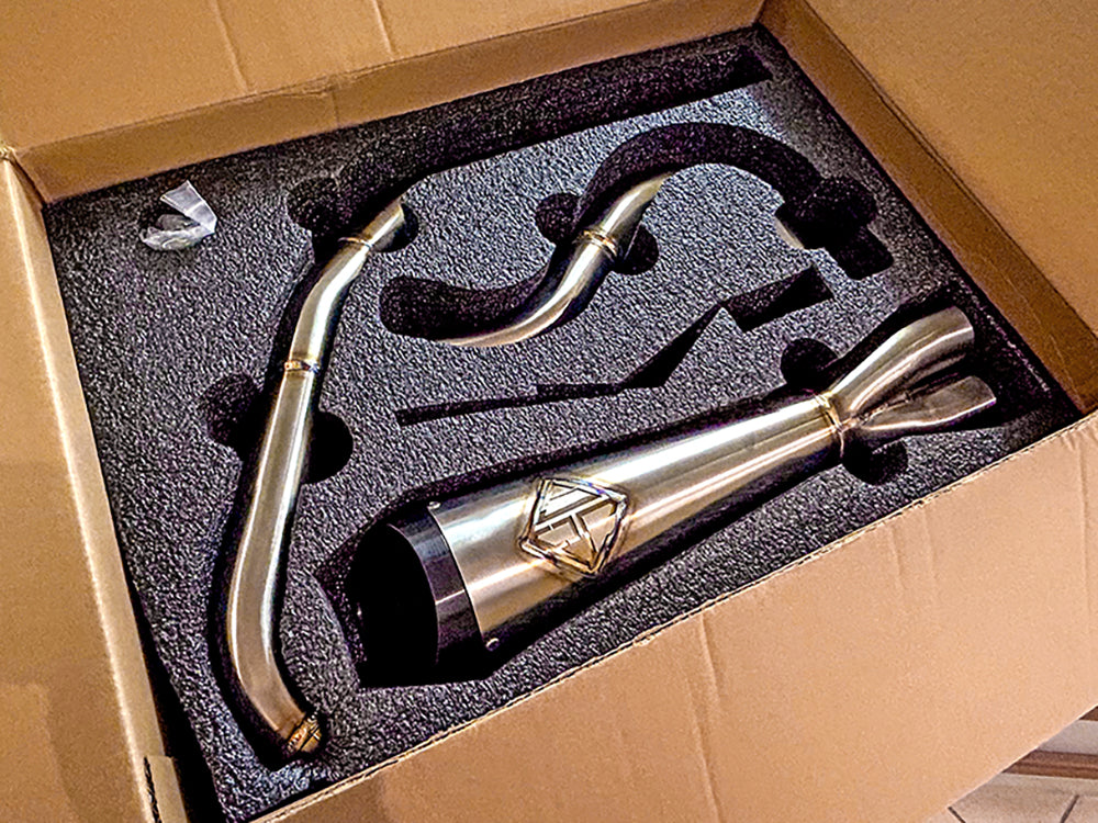 2-into-1 Cutback Exhaust - Stainless Steel with Black End Cap. Fits Dyna 2006-2017