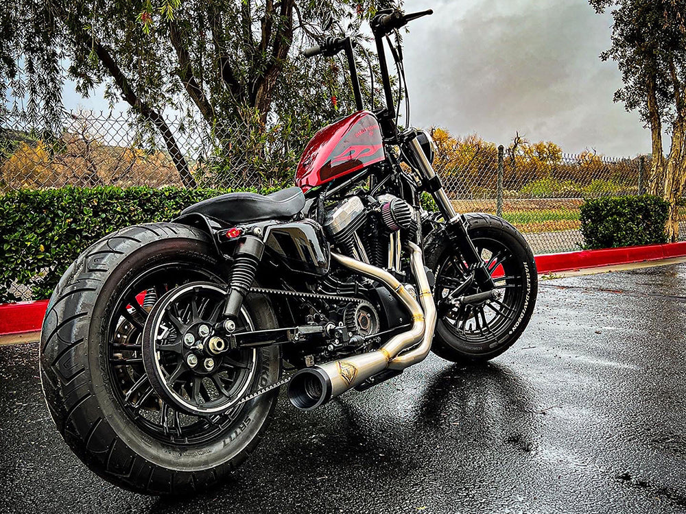 2-into-1 Cutback Exhaust - Stainless Steel with Black End Cap. Fits Sportster 2014-2021