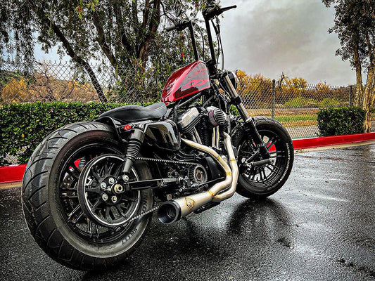 2-into-1 Cutback Exhaust - Stainless Steel with Black End Cap. Fits Sportster 2014-2021