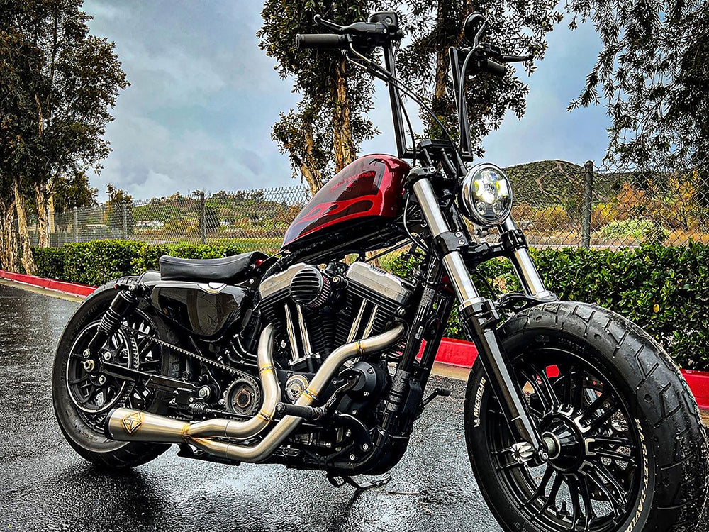 2-into-1 Cutback Exhaust - Stainless Steel with Black End Cap. Fits Sportster 2014-2021