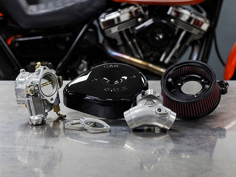 Super E Carburettor Kit. Fits Evo 1984-1999. Black Stealth Air Cleaner.
