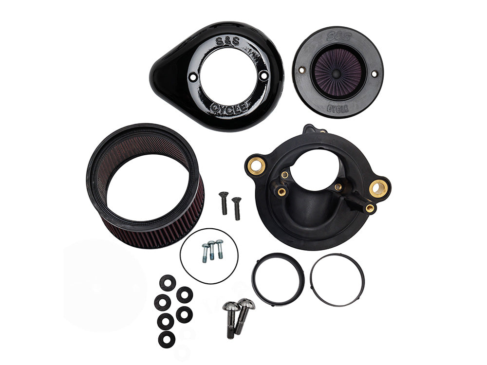 +1 Inch Air Stinger Stealth Air Cleaner Kit - Black Teardrop. Fits CVO Touring 2023up, Street Glide & Road Glide 2024up, Touring 2025up & Softail 2025up with Stock 58mm, SE 64mm or SE 68mm Throttle Body