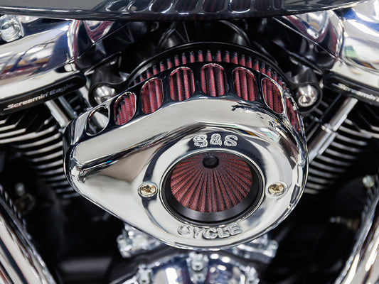 +1 Inch Air Stinger Stealth Air Cleaner Kit - Chrome Teardrop. Fits CVO Touring 2023up, Street Glide & Road Glide 2024up, Touring 2025up & Softail 2025up with Stock 58mm, SE 64mm or SE 68mm Throttle Body