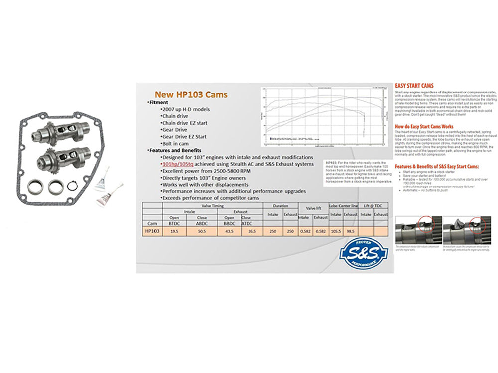 HP103CE Chain Drive Easy Start Camshaft Kit. Fits Dyna 2006 & Twin Cam 2007-2017.