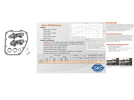HP103CE Chain Drive Easy Start Camshaft Kit. Fits Dyna 2006 & Twin Cam 2007-2017.