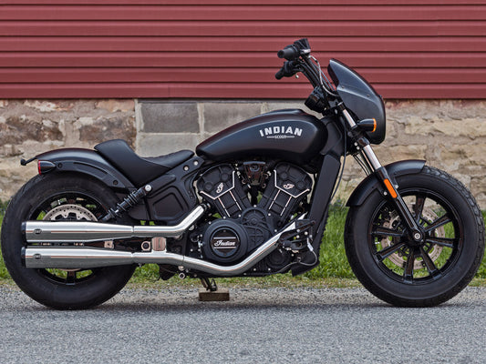 4in. Grand National Slip-On Mufflers - Chrome with Black End Caps. Fits Indian Scout 2015-2024