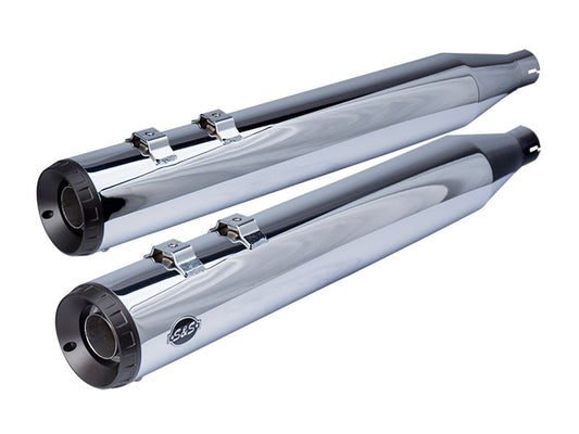 4in. Grand National Slip-On Mufflers - Chrome with Black End Caps. Fits Touring 2017up.