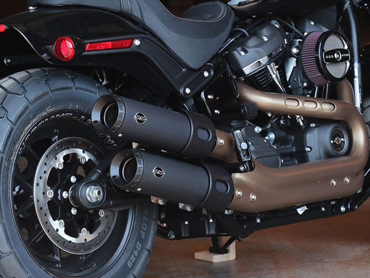4in. Grand National Slip-On Mufflers - Black. Fits Fat Bob 2018-2024