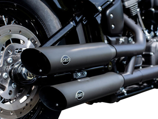 3-1/2in. Slash Cut Slip-On Mufflers - Black. Fits Softail Slim, Street Bob, Standard & Low Rider Models 2018-2024 & Breakout & Fat Boy 2018up