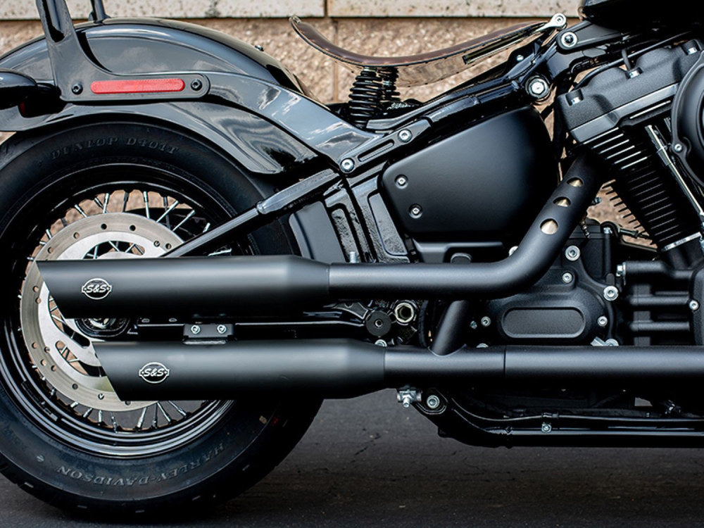 3-1/2in. Slash Cut Slip-On Mufflers - Black. Fits Softail Slim, Street Bob, Standard & Low Rider Models 2018-2024 & Breakout & Fat Boy 2018up