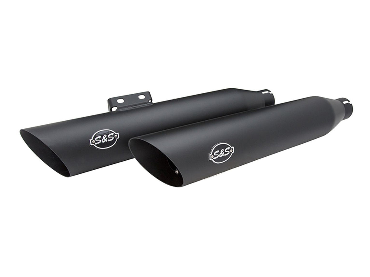 3-1/2in. Slash Cut Slip-On Mufflers - Black. Fits Softail Slim, Street Bob, Standard & Low Rider Models 2018-2024 & Breakout & Fat Boy 2018up