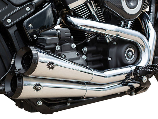 Grand National 2-into-2 Exhaust - Chrome with Black End Caps. Fits Street Bob, Low Rider, Slim, Fat Bob & Deluxe 2018-2024