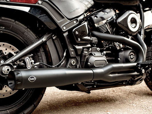 2-into-1 SuperStreet Exhaust - Black with Black End Cap. Fits Softail 2018-2024 Non-240 Rear Tyre Models.