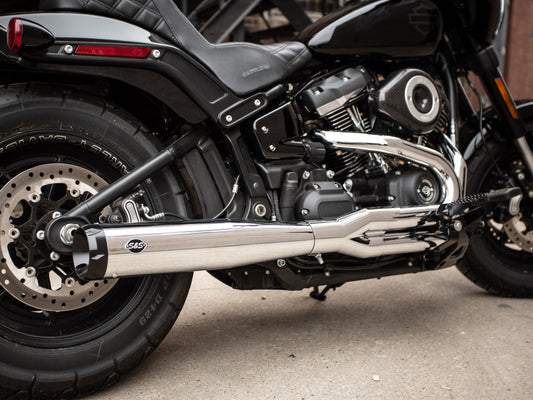 2-into-1 SuperStreet Exhaust - Chrome with Black End Cap. Fits Softail 2018-2024 Non-240 Rear Tyre Models.