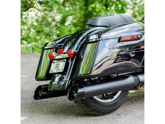 4-1/2in. Mk45 Slash Cut Slip-On Mufflers - Black with Black Cutlass End Caps. Fits Touring 2017up.