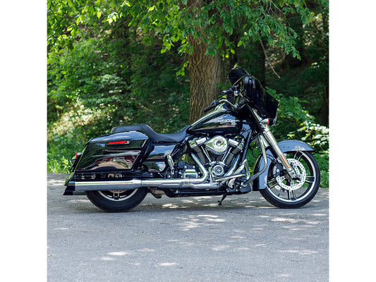 4-1/2in. Mk45 Slash Cut Slip-On Mufflers - Chrome with Black Cutlass End Caps. Fits Touring 2017up.